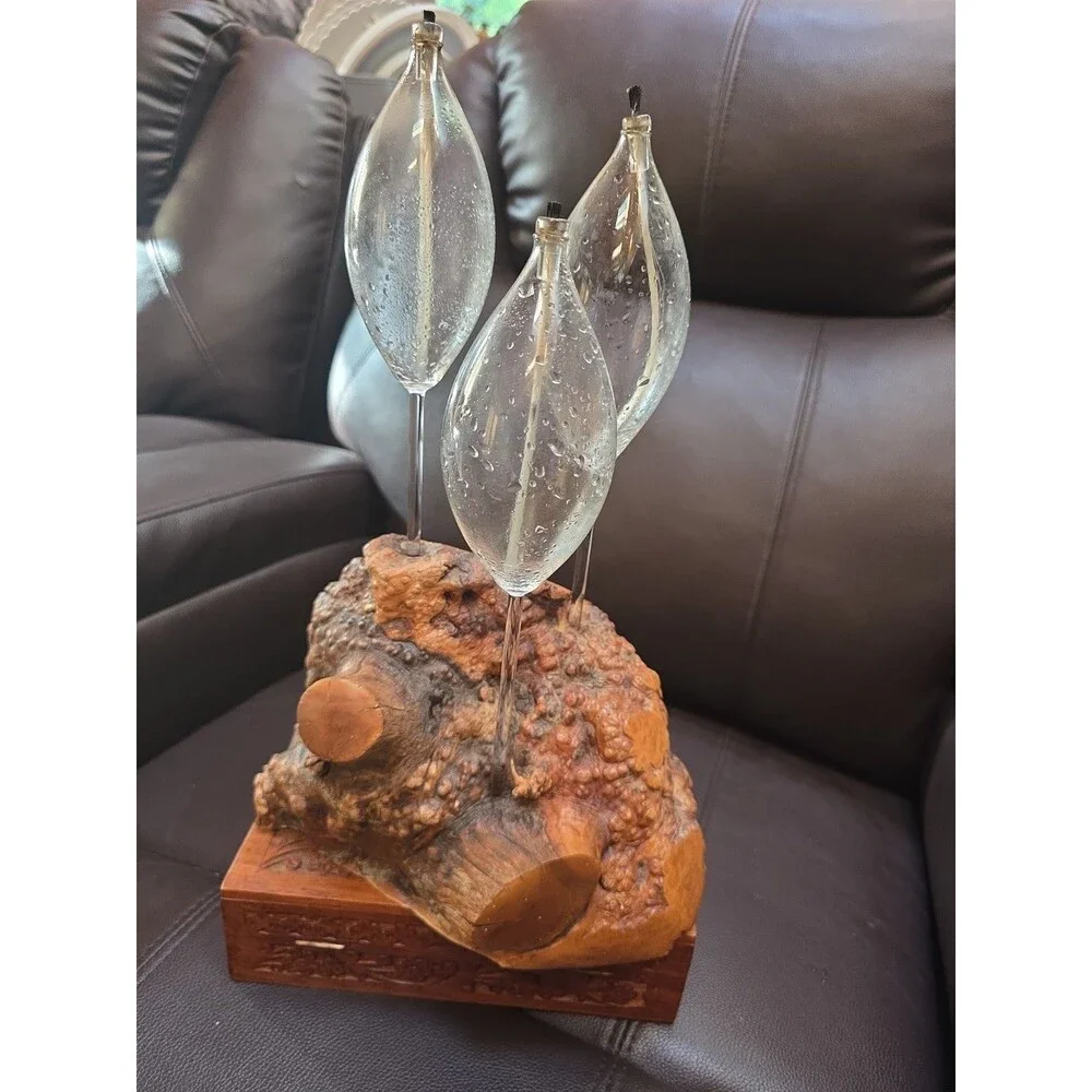 Blown Glass 3 Tear Drop Oil Burl Lamp-One Of A Kind-Hand Made-USA